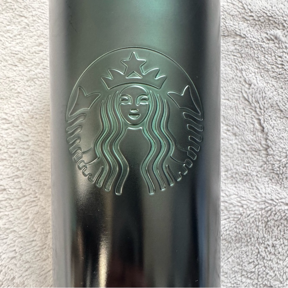 Starbucks 24 Oz Dark Green Black Ombre‎ Stainless Steel Cold Cup Tumbler Straw